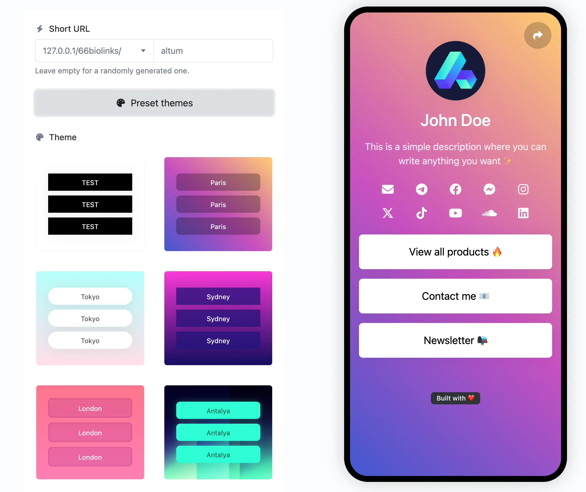 Bio link page creator with customizable colors, branding, buttons, and themes – BioLink.page