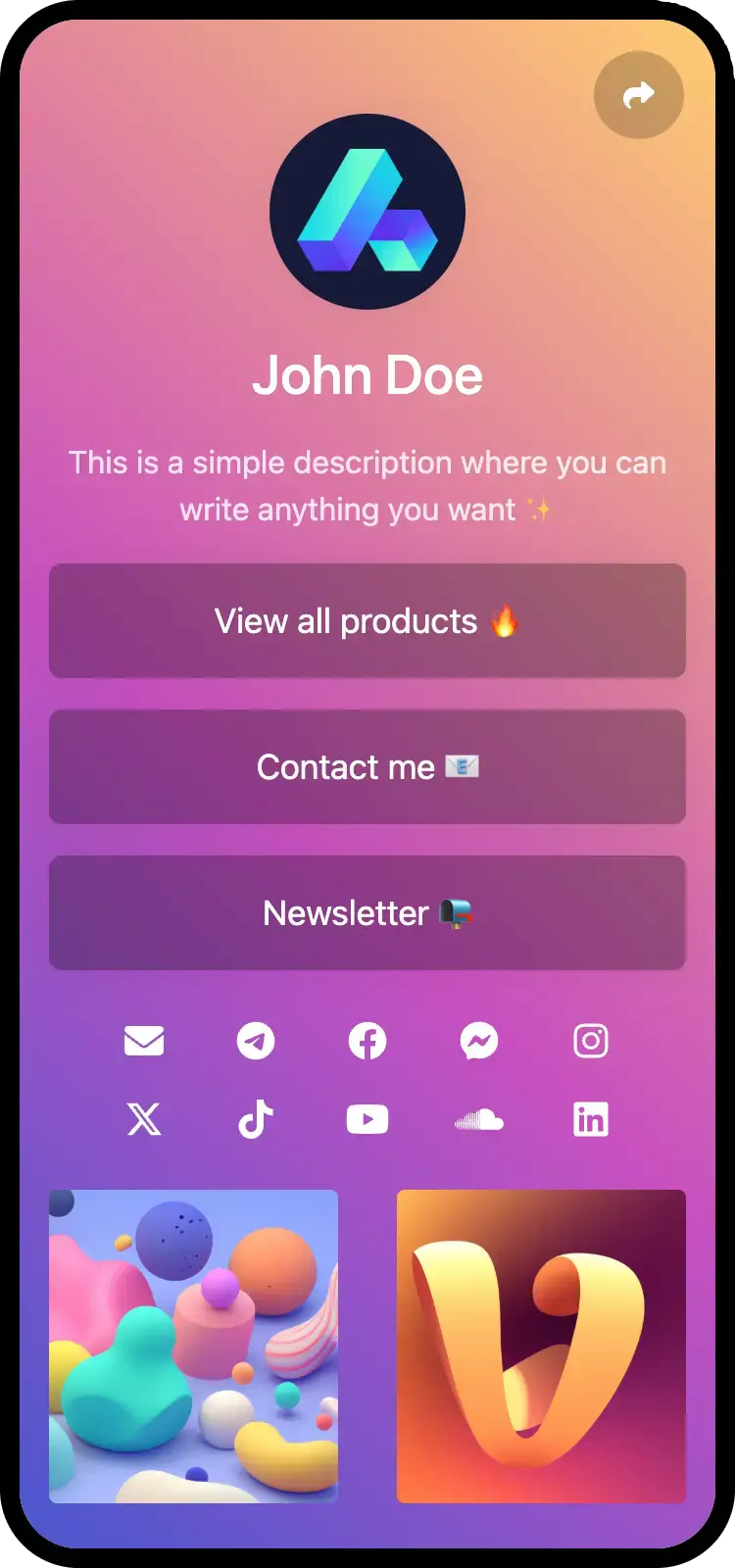 Screenshot of bio link page examples created with BioLink.page