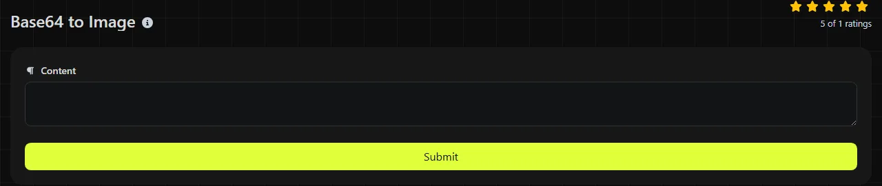The Base64 to Image tool on biolink.page, showing its input form