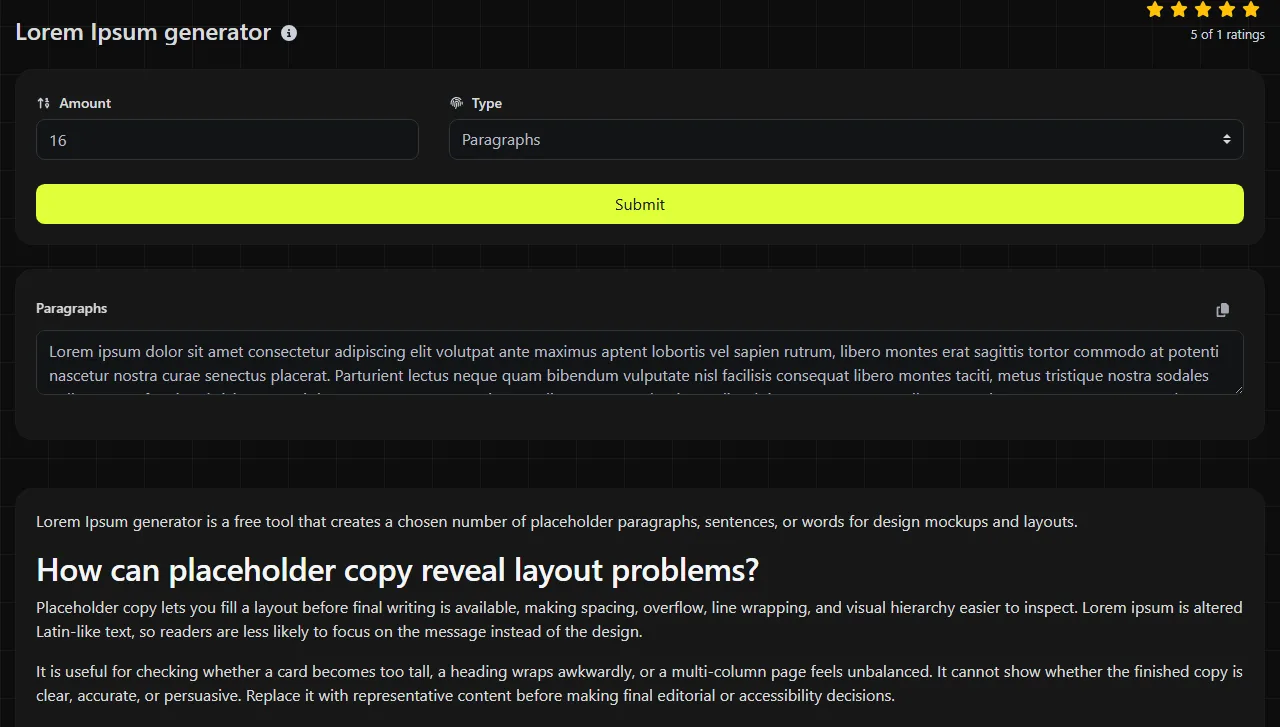 Example result produced by the Lorem Ipsum generator tool