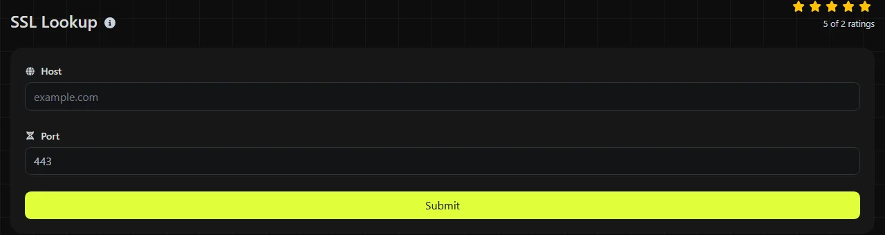 The SSL Lookup tool on biolink.page, showing its input form