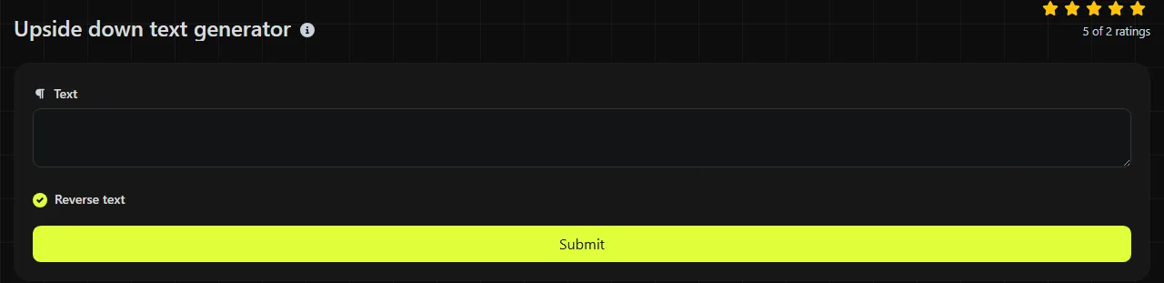 The Upside down text generator tool on biolink.page, showing its input form