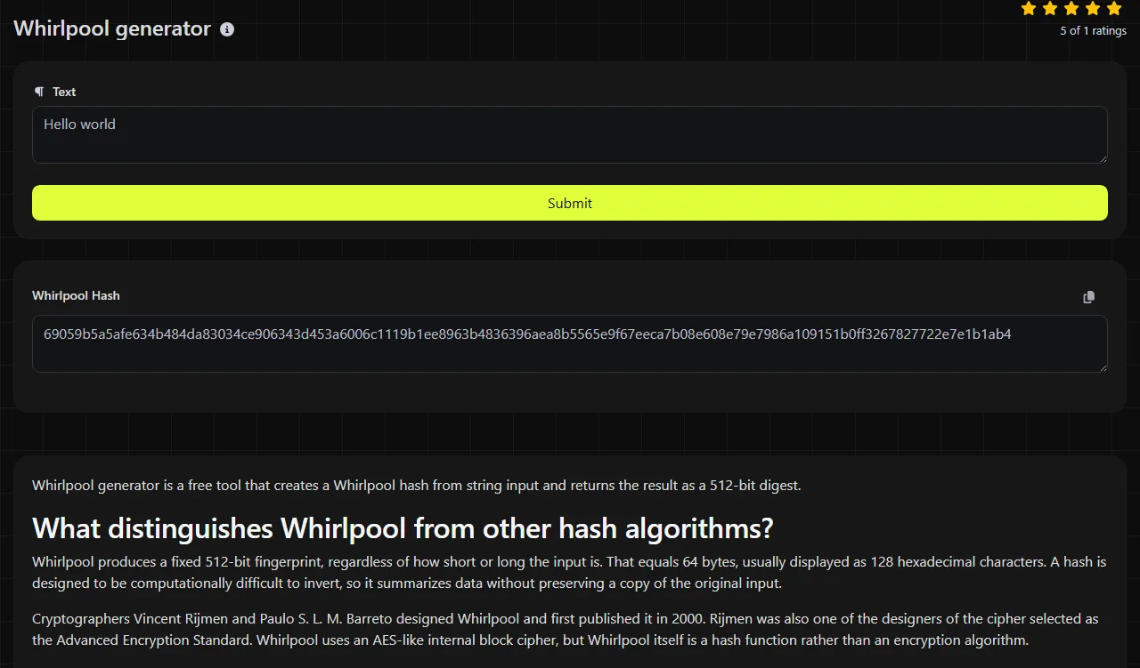 Example result produced by the Whirlpool generator tool